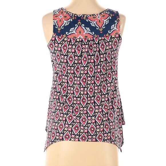 Anthropologie Akemi + Kin V-Neck Handkerchief Hem Sleeveless Top Navy + Pink XS - Picture 2 of 9